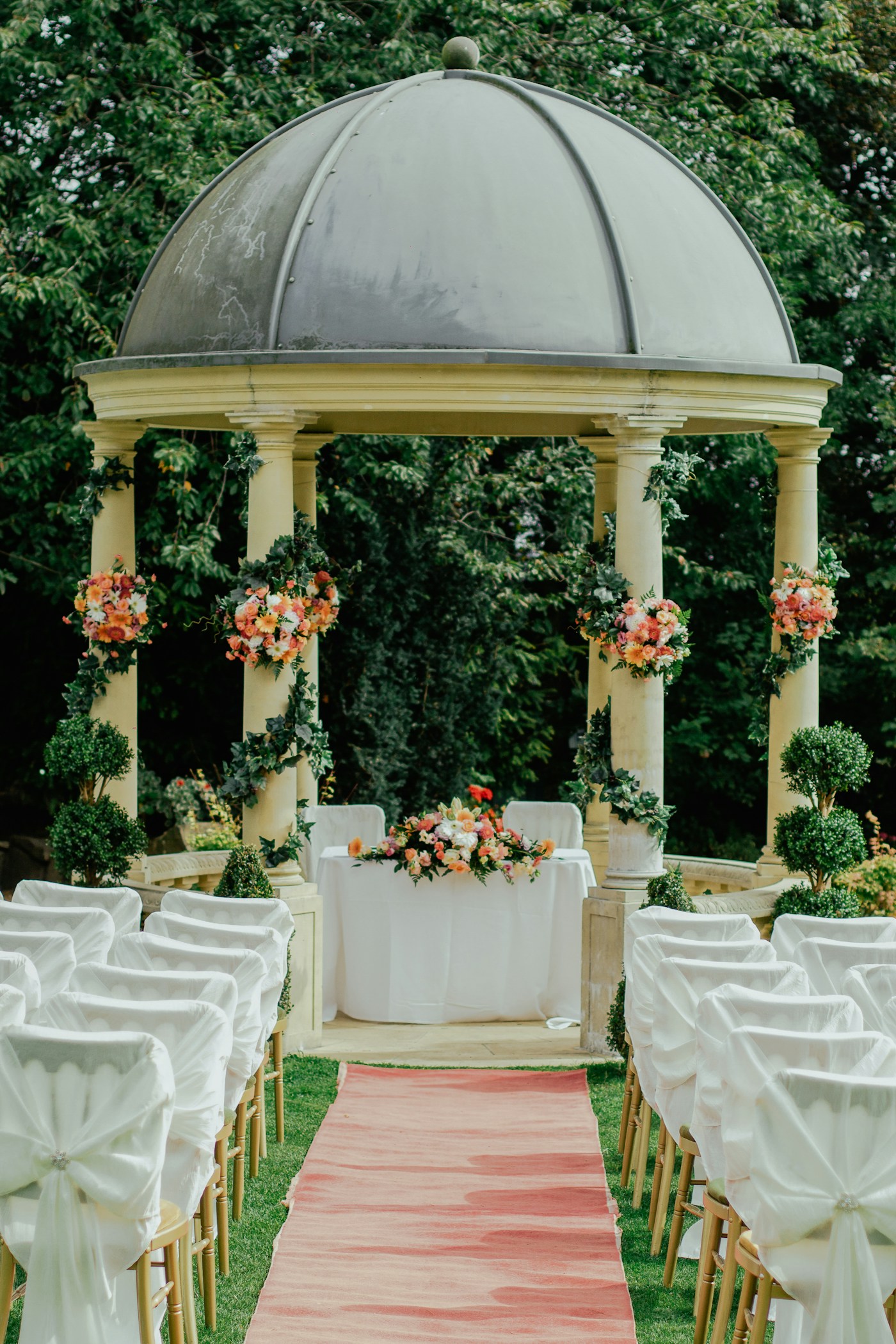 A floral wedding ceremony setting